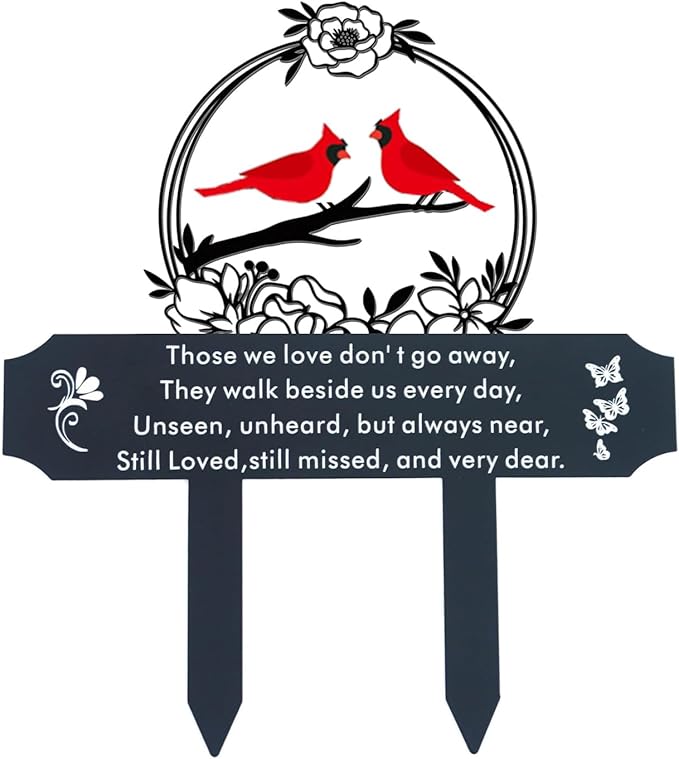Cardinals Memorial Grave Markers for Cemetery Memorial Stakes Metal Grave Decorations for Loss of Mother Father Outdoors Yard Garden Sympathy Decor (Red Cardinal)
