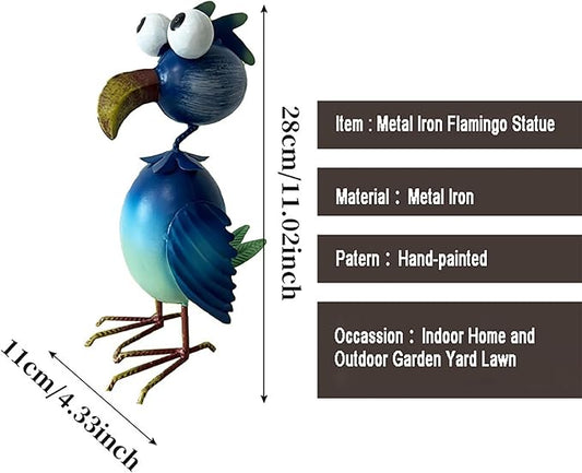 Flamingo Decor Statue Outdoor Garden Yard Metal Sculpture Home Patio Lawn Backyard Art Figurine Decorations Ornaments (A, Blue)
