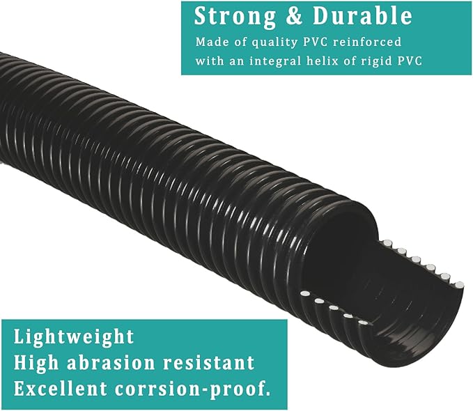 Pond Tubing ID 3/4” × 20ft Black Corrugated Flexible Reinforced Waterfall Pond Tube Sump Pump Hose, Non-toxic & Kinkproof (20 ft, 3/4" ID)