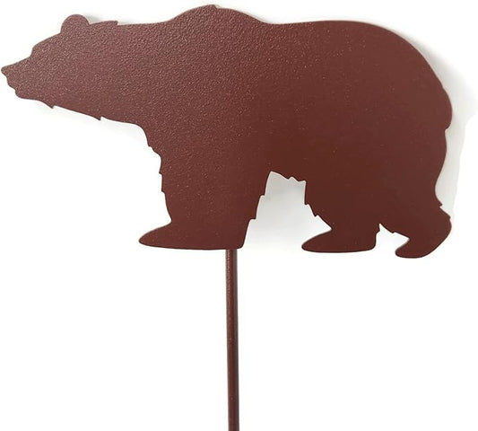 Animal Wildlife Style Steel Rustic or Powder Coated Metal Yard Stake (Bear 20" Tall, Hammered Brown)