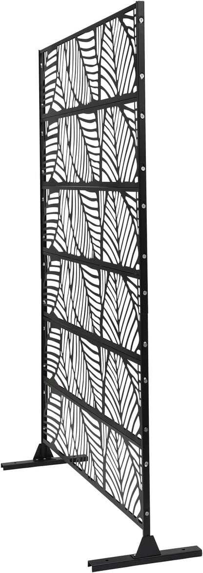Metal Privacy Screen, 72" H x 44" W Freestanding Privacy Screens, Patio Decorative Metal Fence Panels with Stand, Portable Divider Screens, for Backyard/Patio/Deck (Black-Leaf, 72''H×44''W)