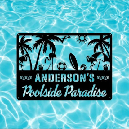 MeMate Outdoor Decor - Personalized Metal Sign for Pool, Patio, Porch, Deck - Flamingo Large Sign for Outside - Housewarming Gift