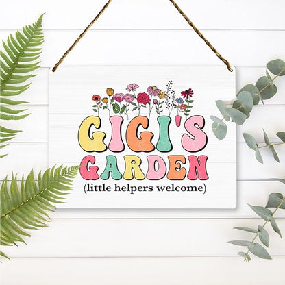 Gigi's Garden Wooden Sign Decor, Indoor Decoration Hanging Signs 8x10 Inches, Outdoor Garden Decor Yard Wall Hanging Decor Sign, Mothers Day Gifts Birthday Gifts for Mom Grandma