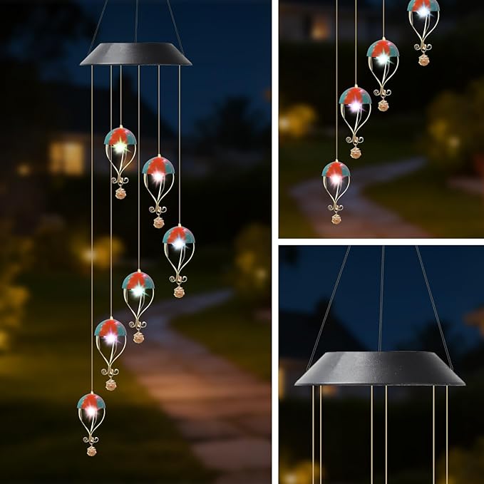 Solar Hot Air Balloon Wind Chime for Outside Garden, Patio, Yard – Decor for Festivals/Birthday/Christmas, for Women Mom Home Garden Patio Haing