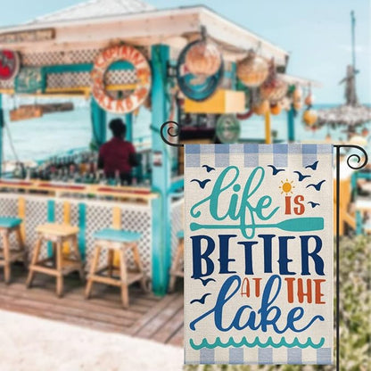 AVOIN colorlife Life Is Better At The Lake Garden Flag 12x18 Inch Double Sided Outside, Lakeside Holiday Yard Outdoor Decoration