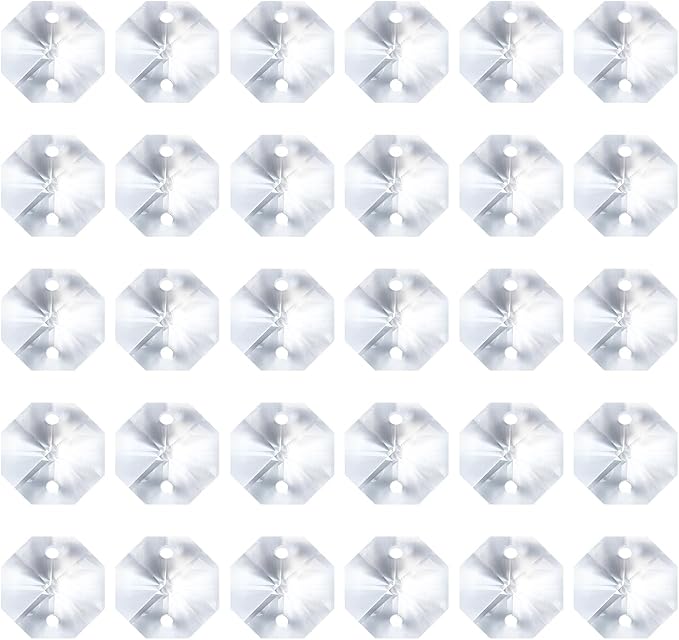 PATIKIL K9 Crystal Octagon Beads 2 Holes Pendants, 60 Pack 14mm Chandelier Prisms Parts Ornaments Hanging Beads for DIY Arts Crafts Decoration, Clear