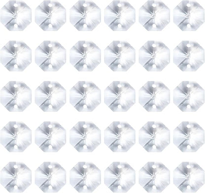PATIKIL K9 Crystal Octagon Beads 2 Holes Pendants, 60 Pack 14mm Chandelier Prisms Parts Ornaments Hanging Beads for DIY Arts Crafts Decoration, Clear
