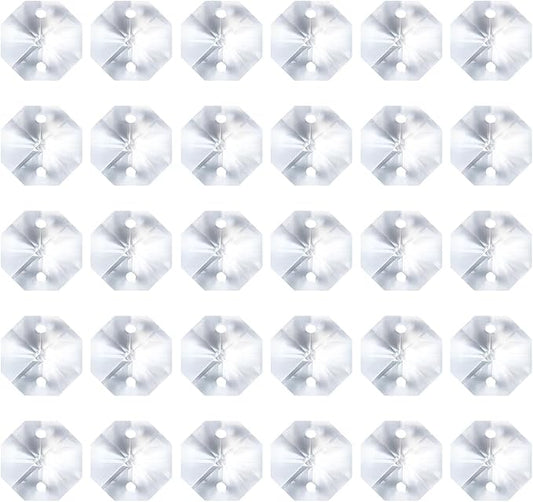 PATIKIL K9 Crystal Octagon Beads 2 Holes Pendants, 60 Pack 14mm Chandelier Prisms Parts Ornaments Hanging Beads for DIY Arts Crafts Decoration, Clear