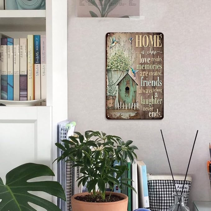 YOYI ART Garden Patio Signs for Outside - Vintage Metal Tin Signs, Humming-bird and Flower, Outdoor Wall Decor for Patio, Backyard, Garden Fence, Porch, Farm House and Yard Wall Art Decor, 8 x 12 inch