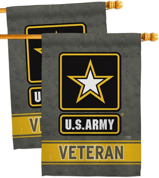US Army Veteran House Flag - 2 pcs Pack Armed Forces Rangers United State American Military Retire Official - Decoration Banner Small Garden Yard Gift Double-Sided Made in USA 28 X 40