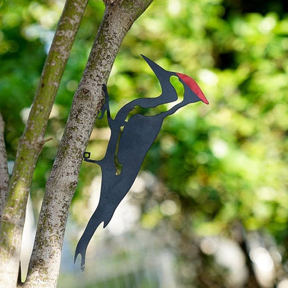 Woodpecker Silhouette for Tree, Metal Bird Yard Art Decor, Weatherproof Outdoor Garden Statue, Bird Ornament for Patio, Lawn, Backyard