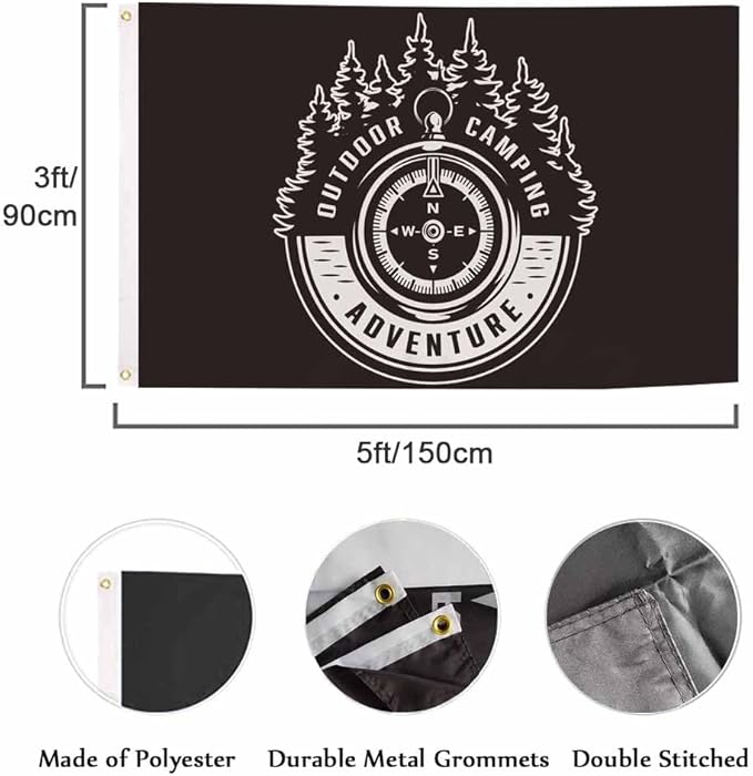 Swono Adventure Compass Tree Black Flag 3x5 Ft Outdoor Camping Vintage Big Flag Indoor Office with Brass Grommets