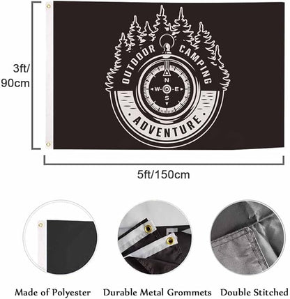 Swono Adventure Compass Tree Black Flag 3x5 Ft Outdoor Camping Vintage Big Flag Indoor Office with Brass Grommets