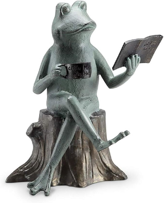 SPI Home Cast Aluminum Joy of Reading Frog Garden Sculpture