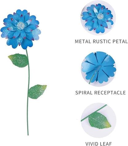TZSSP 3-Pack Floral Garden Stakes Decor Tricolor Outdoor Glow in Dark,14 inch Metal Flowers Outdoor Decor Waterproof Metal Flower Sticks for Patio, Lawn, Yard Decorations