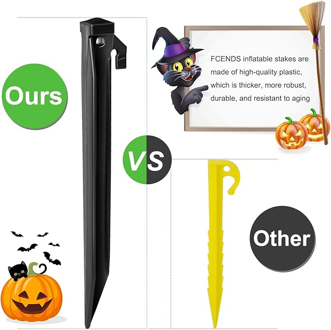 Plastic Inflatable Stakes Set, Include 12PCS Tent Stakes, 12Pcs of Hooks, and 65.5 FT Rope for Halloween Christmas Holiday Inflatables Garden Decorations