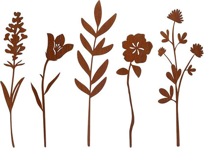 Penitue 5pcs Metal Flowers for Outside, Rustic Decorative Garden Stakes Weather-Resistant Metal Flowers Garden Decor for Yard Art Flower Bed Plant Stakes Lawn Pathway Decorations(Style 1)