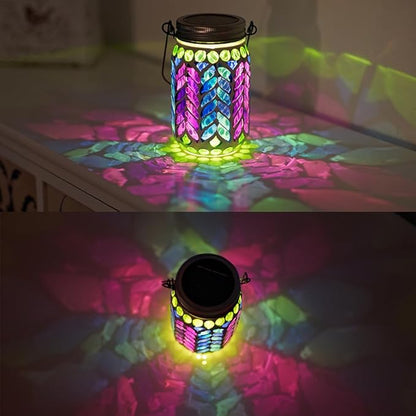 Stargarden Mosaic Solar Lantern ,Waterproof Outdoor Hanging Jar Lights, Mosaic Lights Solar Garden Decor for Patio Pathway Yard
