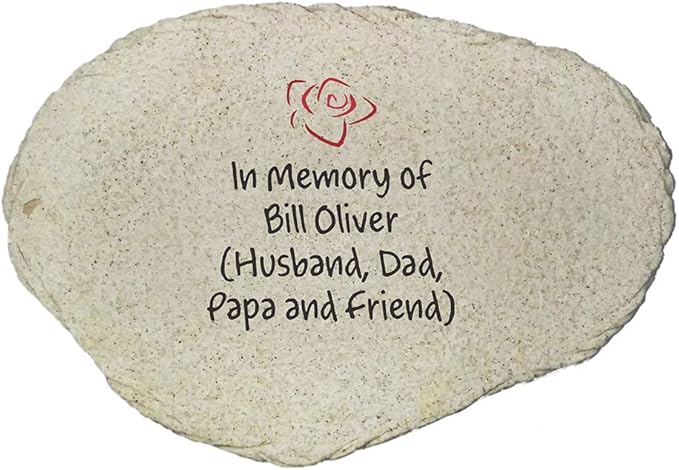 Any Message Memorial Rose Personalized Garden Stone, Flat UV Resin Stone, Measures 11.25" W x 7.75" H, Memorial Rose Garden Décor, Sympathy Gift for Family