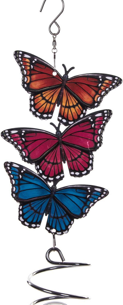 18" Wind Spinner Hanging Metal Figurine Spinner with Glass Ball for Garden Décor, Wind Sculptures & Spinners for Indoor Outdoor Garden Ornament, Butterfly, Mother's Day Gift