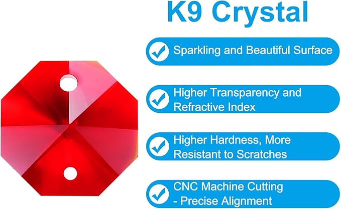 PATIKIL K9 Crystal Octagon Beads 2 Holes Pendants, 60 Pack 14mm Chandelier Prisms Parts Ornaments Hanging Beads for DIY Arts Crafts Decoration, Red