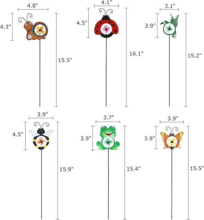hogardeck Garden Decor for Outside, Metal Animal Pinwheels Decorative Garden Stakes for Spring Decor, Colorful Wind Spinners for Yard Art Outdoor Lawn Porch Pathway Decorations (HGMD-2249)
