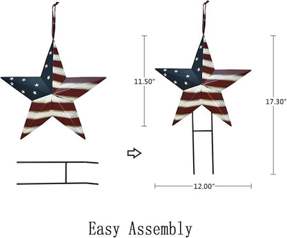 Metal Barn Star Yard Sign Patriotic Garden Stakes Hanging Star Ornament with Stake Outdoor 4th of July Lawn Decoration Party Supplies USA Flag Decor for Independence Day Memorial Day
