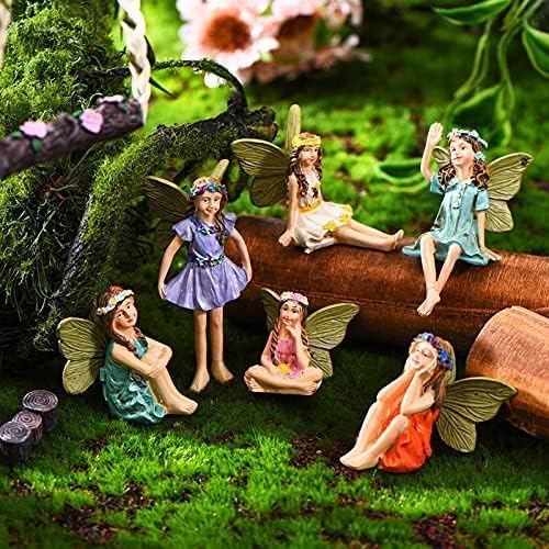 Blulu 6 Pieces Garden Miniature Fairies Accessories Fairy Garden Decor with Stick Mini Figurines Accessories Ornaments for Outdoor Indoor Yard Lawn Decoration