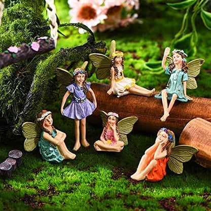 Blulu 6 Pieces Garden Miniature Fairies Accessories Fairy Garden Decor with Stick Mini Figurines Accessories Ornaments for Outdoor Indoor Yard Lawn Decoration