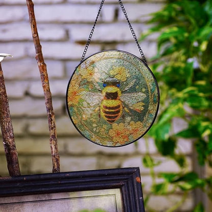 Bee Stained Glass Window Hanging, Bee Sun Catchers Indoor Window Hanging, Fall Decorations for Home, Garden, Birthday Gifts