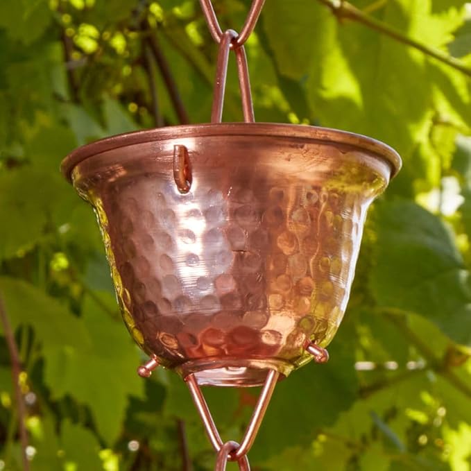 Gold & Garden Rain Chains for Gutters, Copper, 16 Cups, 8ft Long