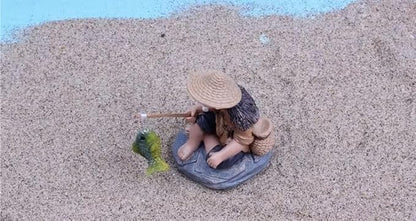 Mini Fisherman Figurines Resin Sitting Fishing Men, Garden Statue Ornament Fish Tank Micro Landscape Decor Garden Sculptures and Statues, Decorations