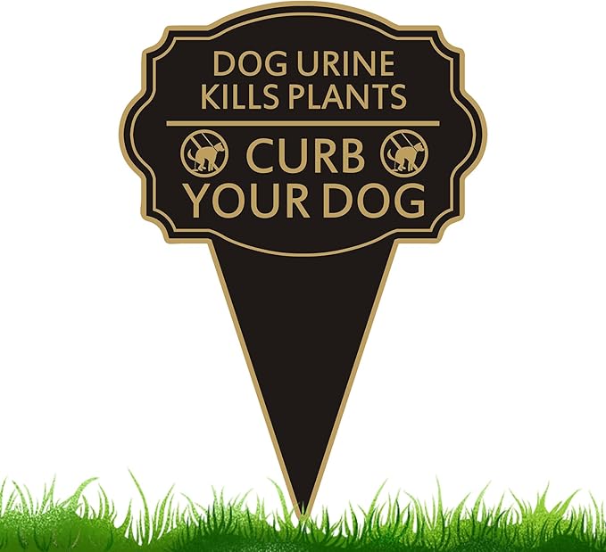 Double Sided Yard Sign, Dog Urine Kills Plants, Curb Your Pet Lawn Marker, 14”x10” No Peeing & No Pooping Yard Stake with Integrated Mount for Outdoor Use (Dog Urine Kills Plants)
