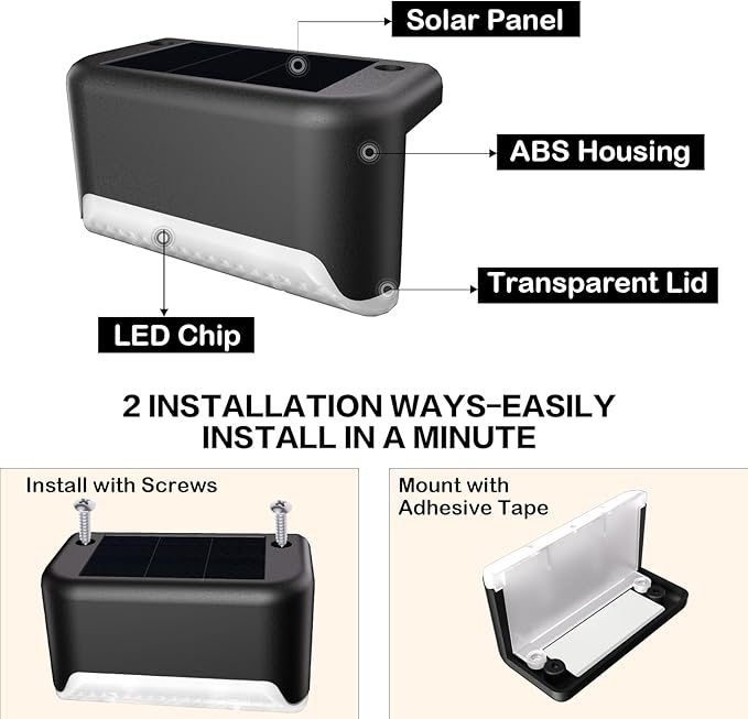 BKBB PPBB Solar Deck Lights Outdoor, 16 Pcs Solar Step Lights, Waterproof LED Solar Lights for Outdoor Stairs, Step, Fence, Yard, Patio, Railing, Garden and Pathway