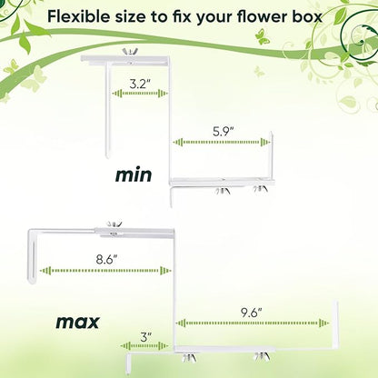 VIVIKEN Adjustable Planter Box Bracket, Flower Box Holder Brackets for Deck Railing, Window Box Hanging Brackets for Patio Garden Fence Pergola Balcony Supporting Heavy Planters-4 Pack