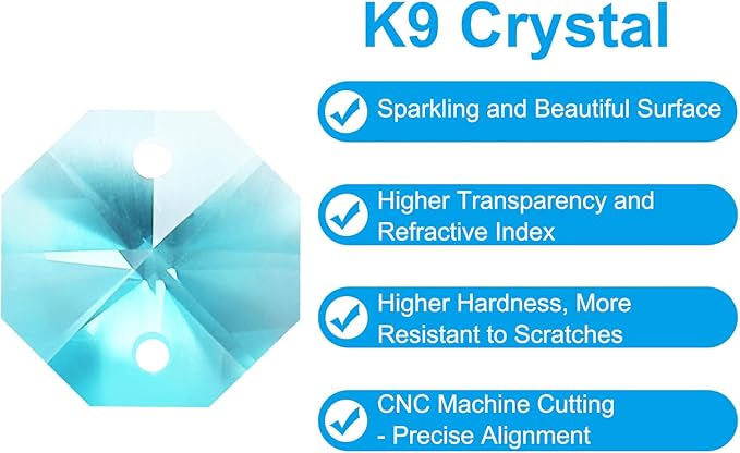 PATIKIL K9 Crystal Octagon Beads 2 Holes Pendants, 60 Pack 14mm Chandelier Prisms Parts Ornaments Hanging Beads for DIY Arts Crafts Decoration, Clear Blue