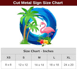 MeMate Flamingo House Metal Sign, Personalized Name Outdoor Sign, Flamingo House Outdoor Decor for Porch Deck Backyard Patio Pool, 8 to 24 inches