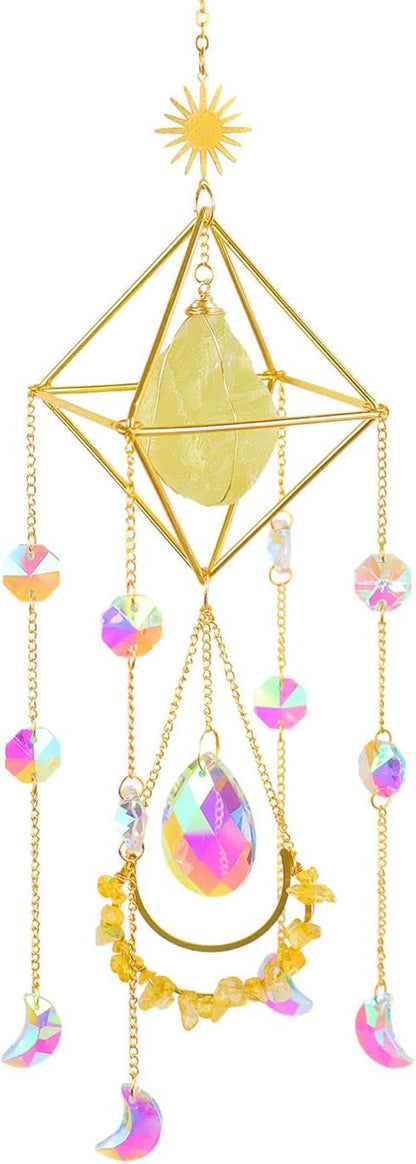 Citrine Crystal Suncatchers Boho Decor, Valentine's Day Gift for Her, Light Catcher Stone, Glass Rainbow Maker, Crystal Window Hanging, Natural Gemstone (Citrine)