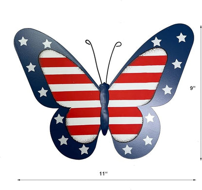 SAGUZOU Rustic Hanging Metal American Flag Patriotic Butterfly Wall Door Yard Signs 4th of July White Blue Red Independence Day Memorial Day Fence Decor Indoor Outdoor Decorations