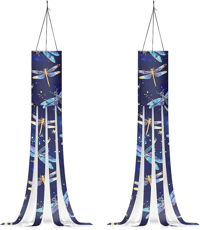 Jeiento Blue Dragonfly Windsock Flag Recycle Wind Socks for Outside,Party Home Farmhouse Yard Wind Sock Outdoor Hanging Decor,2 Piece Set|40-Inch Windsock Flag