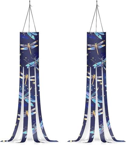 Jeiento Blue Dragonfly Windsock Flag Recycle Wind Socks for Outside,Party Home Farmhouse Yard Wind Sock Outdoor Hanging Decor,2 Piece Set|40-Inch Windsock Flag