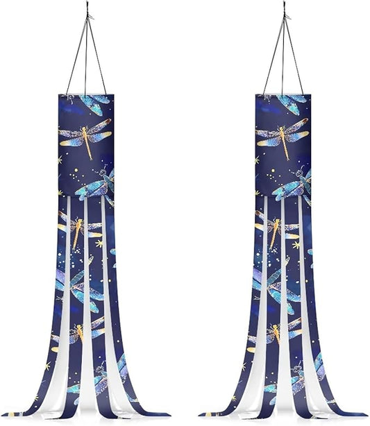 Jeiento Blue Dragonfly Windsock Flag Recycle Wind Socks for Outside,Party Home Farmhouse Yard Wind Sock Outdoor Hanging Decor,2 Piece Set|40-Inch Windsock Flag
