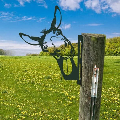 Farm Bear Art Garden Decor Outdoor Decoration, Farm Peeping Cow Metal Art Outdoor Decor, Fence Animals Silhouette Art Decoration for Farmhouse, Yard, Lawn Weather (D)