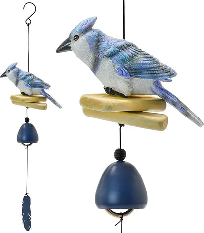 MrMrKura Bird Wind Chimes, Metal Wind Bell Pendent for Outside Hanging Wind Chime with Feather Ornament for Bless Garden Backyard Home Decor (Blue)