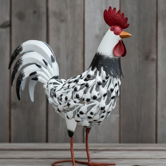 HONGLAND Metal Rooster Yard Decor,16" Solar Chicken Garden Statues Outdoor,Farm Animals Lawn Decorative Ornaments Outside for Home Patio Backyard Landscape
