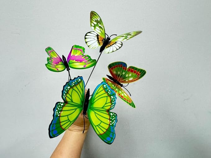 Rikyo 3D Butterfly Garden Stake Decor,10" PVC Butterfly Garden Decor for Outside,Shaking Head Artificial Butterflies for Cake Bouquet Wall Lawn Pathway Plant Pot Flower Bed Yard Decor (50, Green)