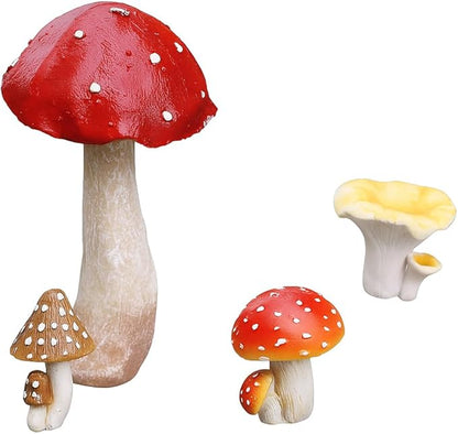 Miniature Resin Mushroom Decor for Fairy Garden – 6 PCS Colorful Mushroom Figurines, Yard Art Ornaments for Outdoor Garden, Bonsai & Terrarium Decorations (Four Set)
