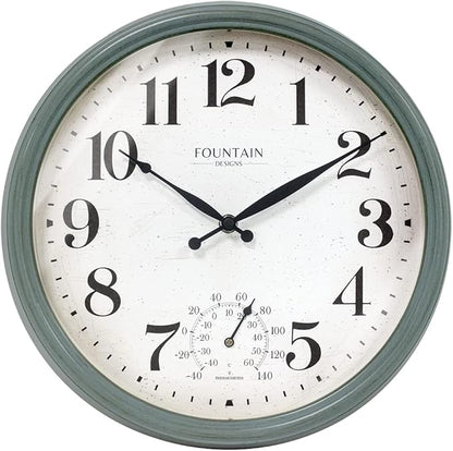 Maison in/Outdoor Clock with Thermometer, 2 in One Weather Station (Weather Thermometer/Wall Decoration) (Aged Teal, 13 inch)