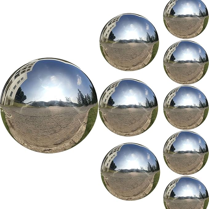 9pcs 5x2.4in/3x3.2in/1x6in Diameter Gazing Ball,Silver Stainless Steel Polished Reflective Smooth Garden Sphere Globe Mirror,Colorful and Shiny Addition to Any Garden or Home