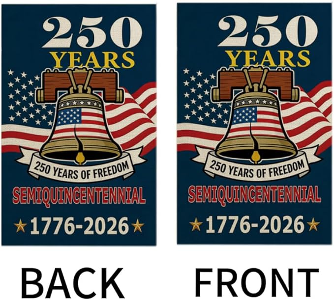 CANTENDO 250th Anniversary USA Patriotic Bell Flag Double Sided Flax Garden Yard Flag Flags 1776-2026 Commemorative Garden Theme Decorative Outdoor Yard Decorative Flags Banner(12"x 18"）